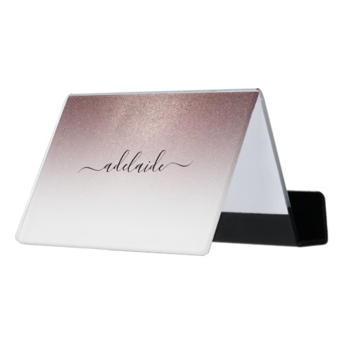 Rose Gold Glitter Simple Elegant hairstylist Desk Business Card Holder