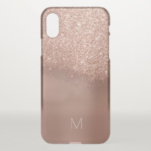 Rose Gold Glitter Skinny Italian Monogram Bronze iPhone X Case