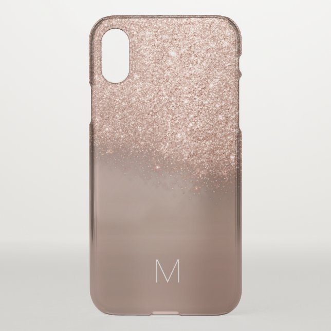 Rose Gold Glitter Skinny  Italian Monogram Bronze Uncommon iPhone Case (Back)
