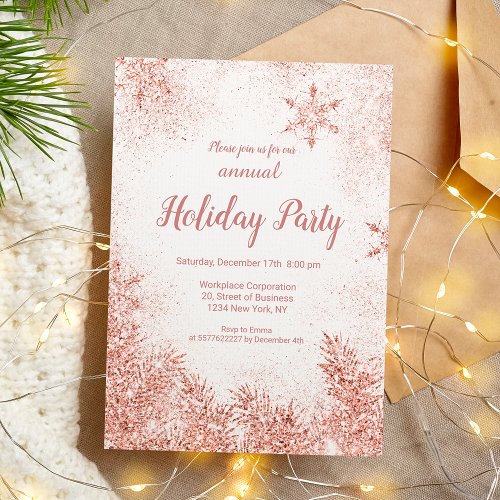 Rose gold glitter snow Christmas corporate white Invitation