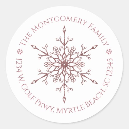 Rose Gold Glitter Snowflake Christmas Holiday Classic Round Sticker