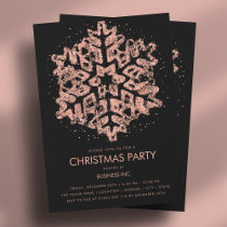 Rose Gold Glitter Snowflake Christmas Party Black Invitation