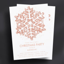 Rose Gold Glitter Snowflake Christmas Party  Invitation