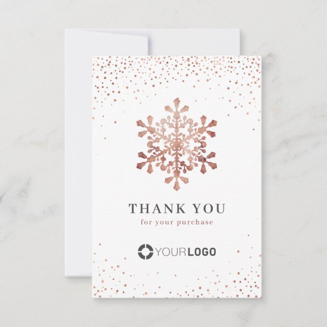 Rose gold glitter Snowflake Christmas Thank You Card (Front)