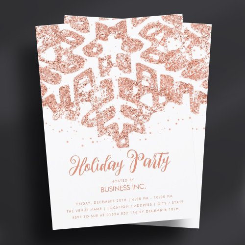Rose Gold Glitter Snowflake Holiday Party  Invitation