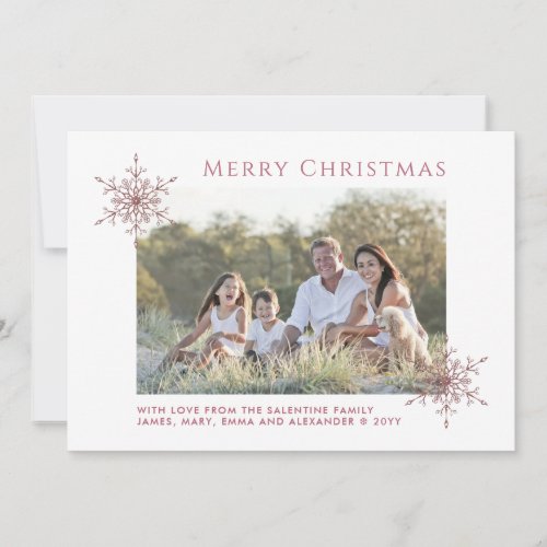 Rose Gold Glitter Snowflakes Christmas Photo Holiday Card