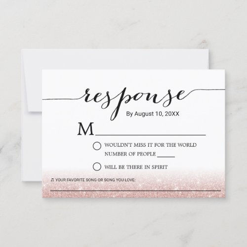 Rose Gold Glitter Song Request Wedding RSVP