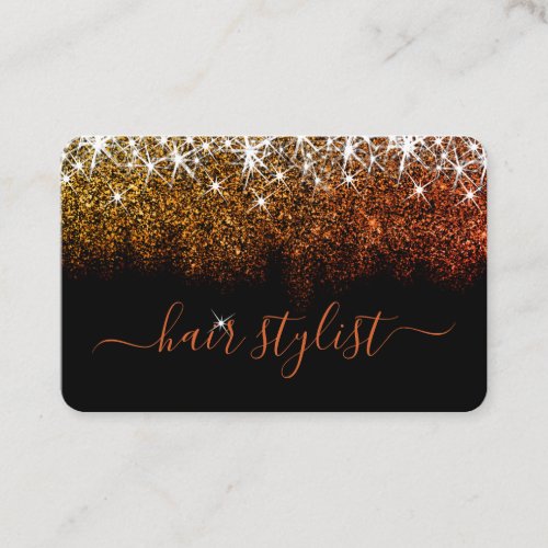Rose Gold Glitter Spark Professional Hair Stylist Business Card