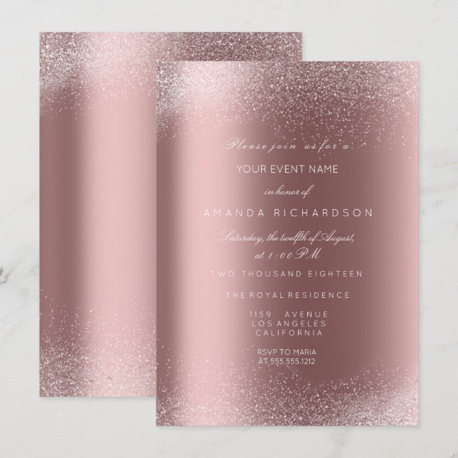 Rose Gold Glitter Spark Sand Bridal Birthday Invitation (Front/Back)