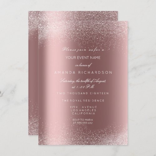Rose Gold Glitter Spark Sand Bridal Birthday Invitation