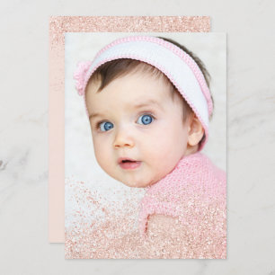 Rose gold glitter sparkle 1st birthday blush photo invitation