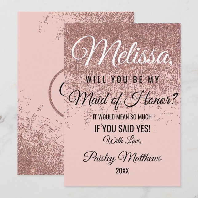 Rose Gold Glitter Sparkle Blush Pink Maid of Honor Invitation (Front/Back)