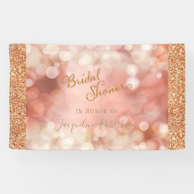 Rose Gold Glitter Sparkle Bokeh Pink Bridal Shower Banner (Horizontal)