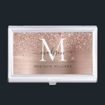 Rose Gold Glitter Sparkle Brushed Metal Monogram Business Card Case<br><div class="desc">Elegant Modern  Rose Gold Glitter Sparkle Brushed Metal Monogram Script Business Card Case</div>