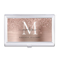 Rose Gold Glitter Sparkle Brushed Metal Monogram