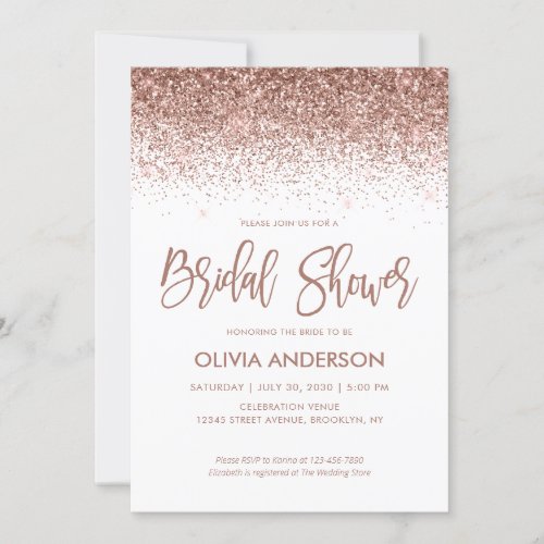 Rose Gold Glitter Sparkle Confetti Bridal Shower Invitation