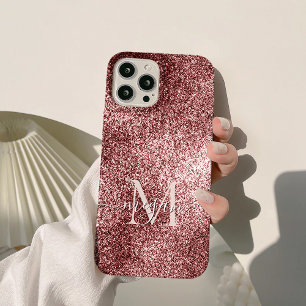 Rose Gold Glitter Sparkle - Custom Monogram Chic iPhone 15 Pro Max Case