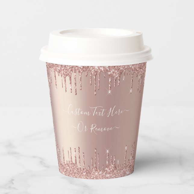 Rose Gold Glitter Sparkle Custom Text Paper Cups (Front)