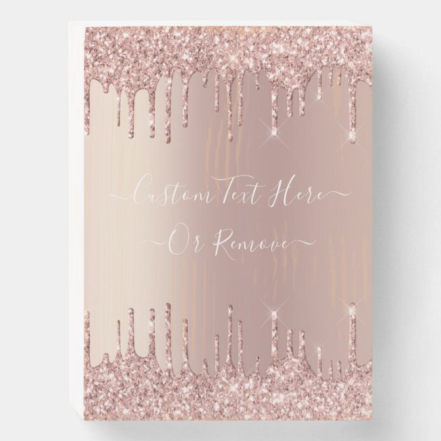 Rose Gold Glitter Sparkle Custom Text Wooden Box (Front Vertical)