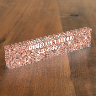 Rose Gold Glitter Sparkle Desk Name Plate