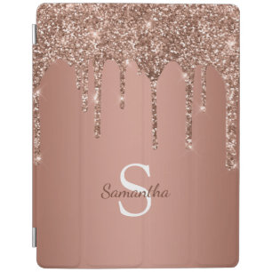Rose Gold Glitter Sparkle Drip Monogram Name iPad Smart Cover
