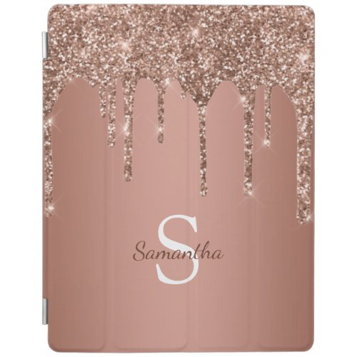 Rose Gold Glitter Sparkle Drip Monogram Name iPad Smart Cover
