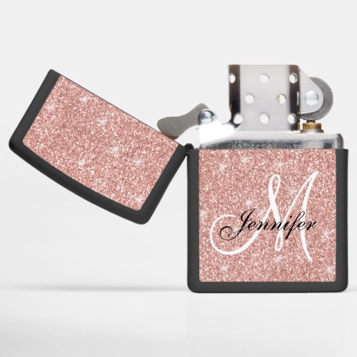 Rose Gold Glitter Sparkle Elegant Monogram Name Zippo Lighter