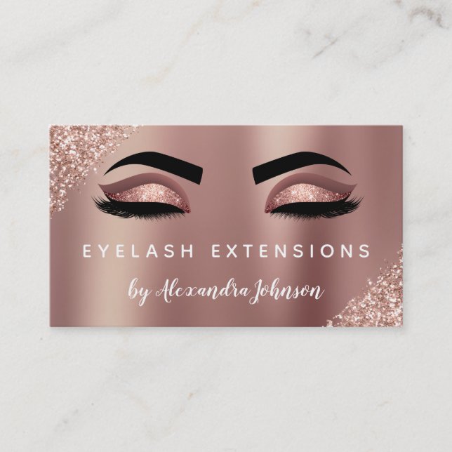 Rose Gold Glitter Sparkle Eyelash Extensions Business Card (Front)