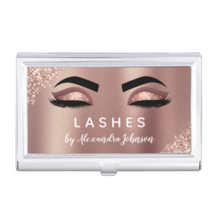 Rose Gold Glitter Sparkle Eyelash Lashes Extension Business Card Case
