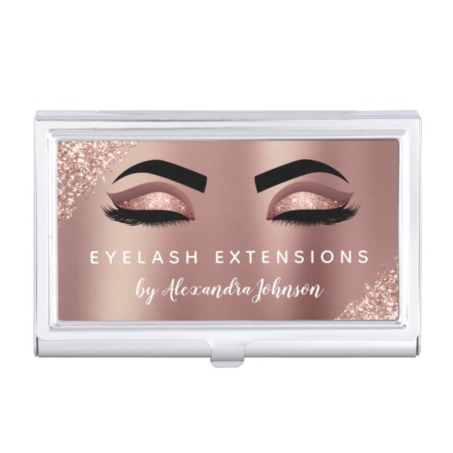 Rose Gold Glitter Sparkle Eyelash Lashes Extension Business Card Case (Front)