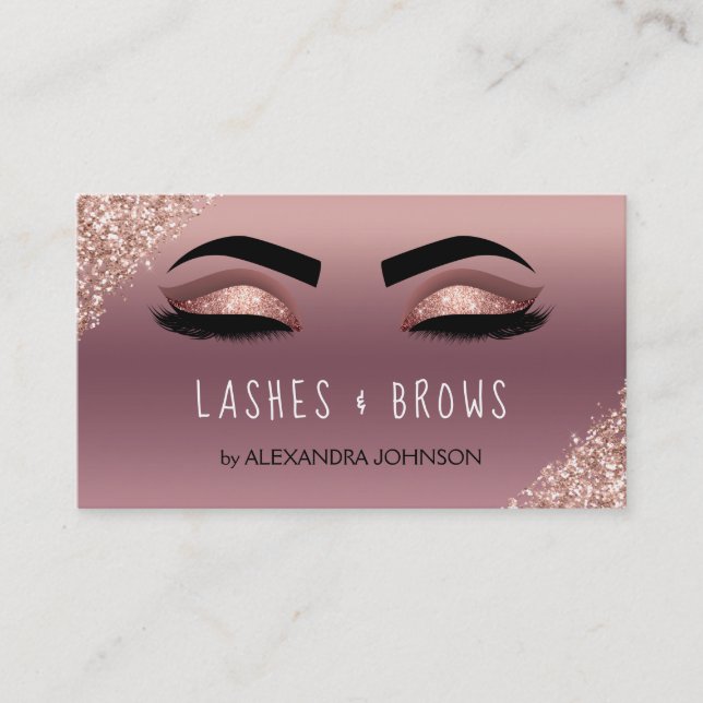 Rose Gold Glitter Sparkle Eyelashes Lashes Brows Business Card (Front)