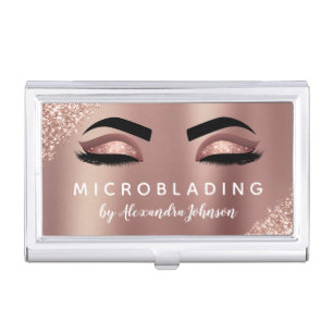 Rose Gold Glitter Sparkle Eyelashes Microblading Business Card Case