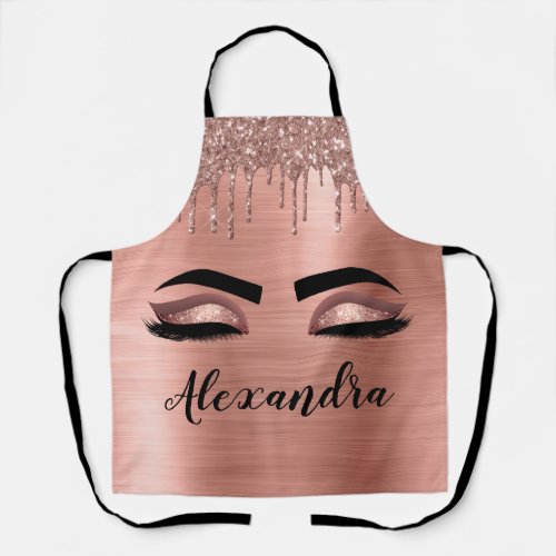 Rose Gold Glitter Sparkle Eyelashes Monogram Name Apron