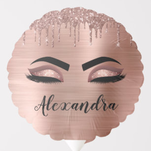 Rose Gold Glitter Sparkle Eyelashes Monogram Name Balloon