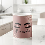 Rose Gold Glitter Sparkle Eyelashes Monogram Name Coffee Mug<br><div class="desc">Rose Gold Faux Foil Metallic Sparkle Glitter Brushed Metal Monogram Name and Initial Eyelashes (Lashes), Eyelash Extensions and Eyes Blush Pink Coffee Cup or Mug. The design makes the perfect sweet 16 birthday, wedding, bridal shower, anniversary, baby shower or bachelorette party gift for someone looking for a trendy cool style....</div>