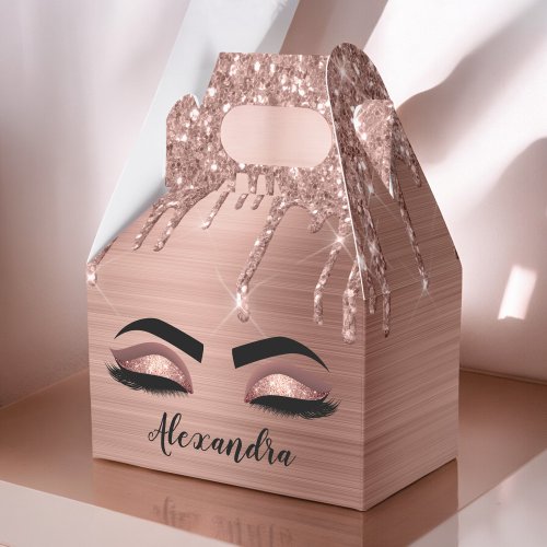 Rose Gold Glitter Sparkle Eyelashes Monogram Name Favor Boxes