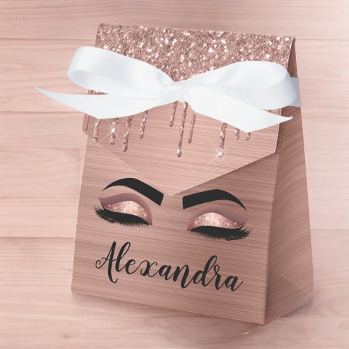 Rose Gold Glitter Sparkle Eyelashes Monogram Name Favor Boxes