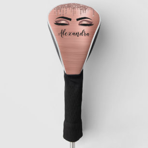 Rose Gold Glitter Sparkle Eyelashes Monogram Name Golf Head Cover