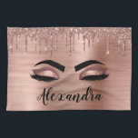 Rose Gold Glitter Sparkle Eyelashes Monogram Name Kitchen Towel<br><div class="desc">Rose Gold Faux Foil Metallic Sparkle Glitter Brushed Metal Monogram Name and Initial Eyelashes (Lashes),  Eyelash Extensions and Eyes Blush Pink Kitchen Towel. The design makes the perfect sweet 16 birthday,  wedding,  bridal shower,  anniversary,  baby shower or bachelorette party gift for someone looking for a trendy cool style.</div>