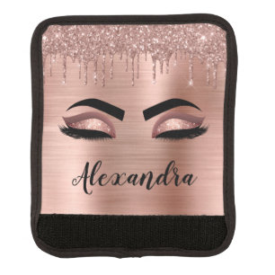 Rose Gold Glitter Sparkle Eyelashes Monogram Name Luggage Handle Wrap