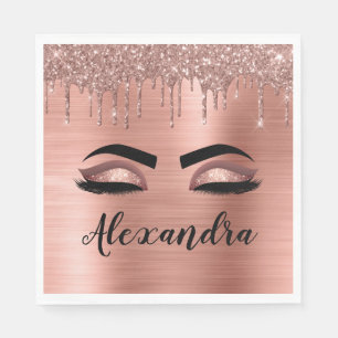 Rose Gold Glitter Sparkle Eyelashes Monogram Name Napkins