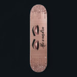 Rose Gold Glitter Sparkle Eyelashes Monogram Name Skateboard<br><div class="desc">Rose Gold Faux Foil Metallic Sparkle Glitter Brushed Metal Monogram Name and Initial Eyelashes (Lashes),  Eyelash Extensions and Eyes Blush Pink Skateboard. This makes the perfect sweet 16 birthday,  wedding,  bridal shower,  anniversary,  baby shower or bachelorette party gift for someone decorating her room in trendy cool style.</div>