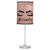 Rose Gold Glitter Sparkle Eyelashes Monogram Name Table Lamp