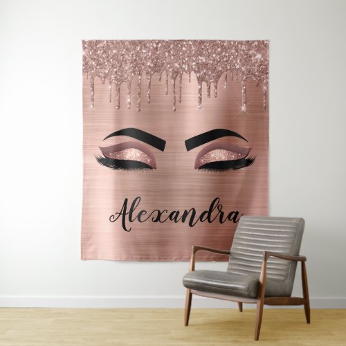 Rose Gold Glitter Sparkle Eyelashes Monogram Name