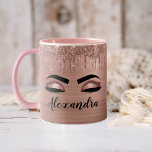 Rose Gold Glitter Sparkle Eyelashes Monogram Name Two-Tone Coffee Mug<br><div class="desc">Rose Gold Faux Foil Metallic Sparkle Glitter Brushed Metal Monogram Name and Initial Eyelashes (Lashes),  Eyelash Extensions and Eyes Blush Pink Coffee Mug. The design makes the perfect sweet 16 birthday,  wedding,  bridal shower,  anniversary,  baby shower or bachelorette party gift for someone looking for a trendy cool style.</div>
