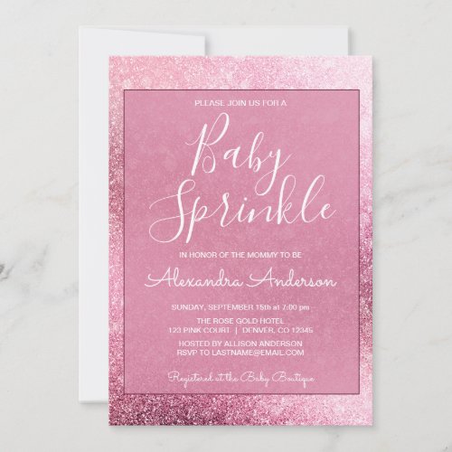 Rose Gold Glitter Sparkle Girls Baby Sprinkle Invitation