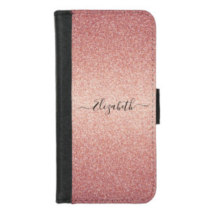 Rose gold glitter sparkle glam gradient name iPhone 8/7 wallet case