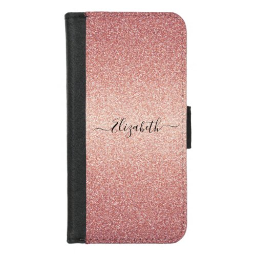 Rose gold glitter sparkle glam gradient name iPhone 87 wallet case