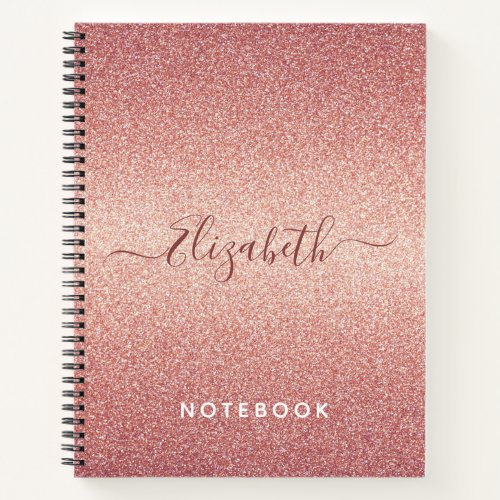 Rose gold glitter sparkle glam pink monogram notebook