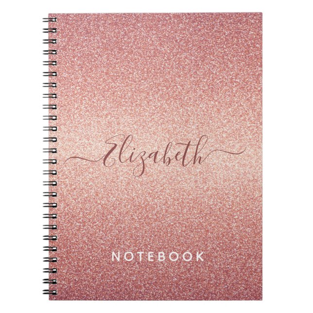 Rose gold glitter sparkle glam pink monogram notebook (Front)